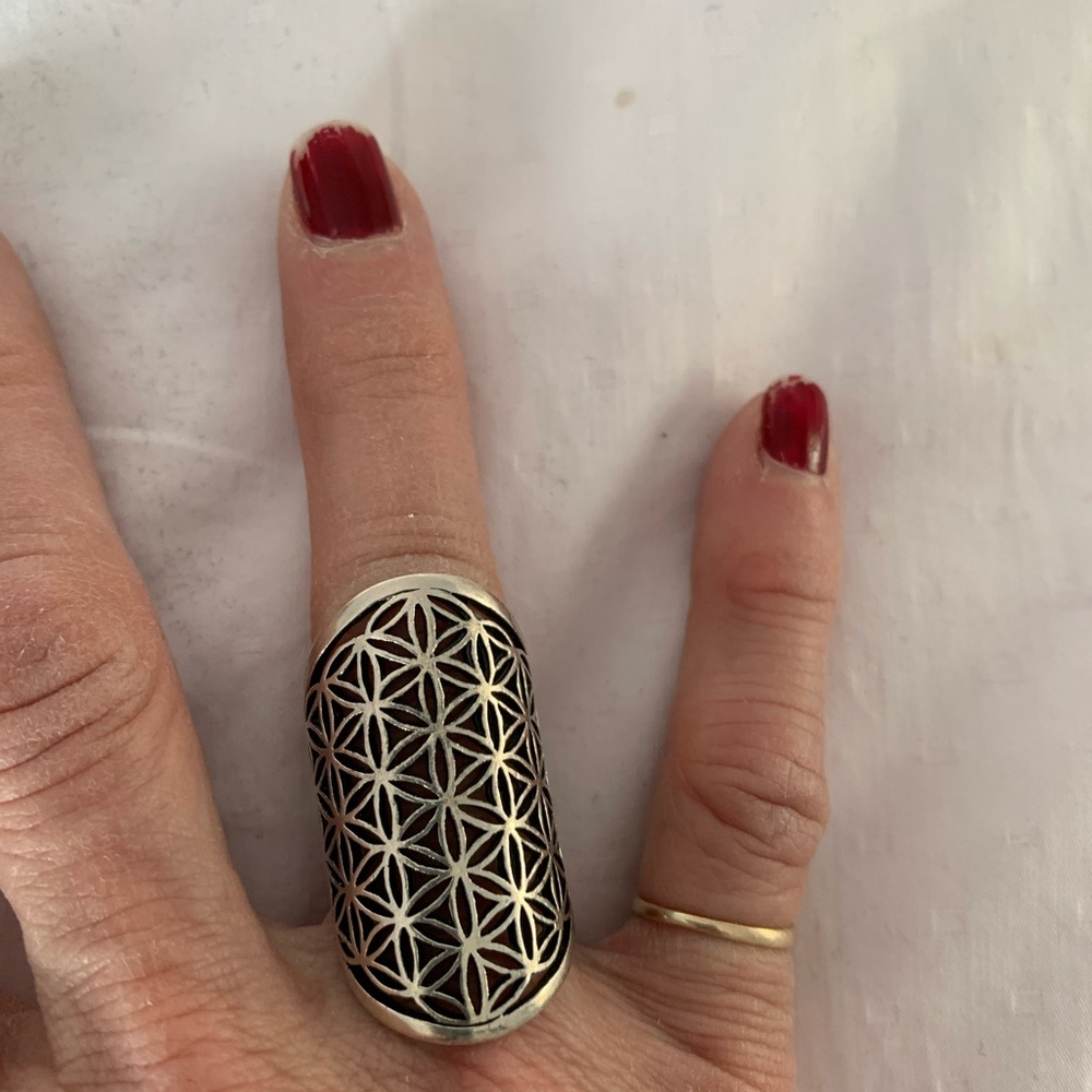 Silver 925 Geometric Pattern Ring - Picture 2 of 3
